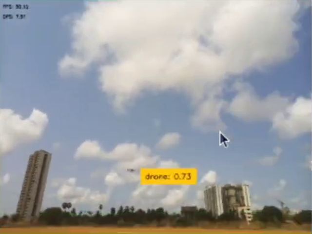 Live preview of a cloudy sky with a yellow drone tag